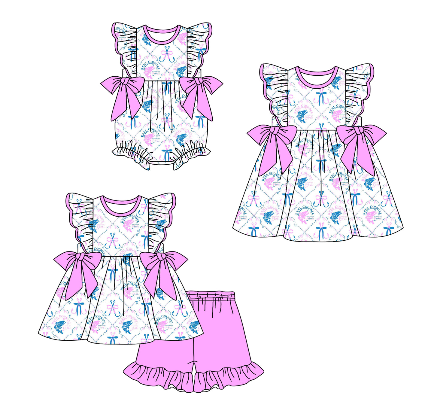 4.21 custom each style moq 5eta 4-6week Sibling Sisters bow baby girl short sleeve shorts sets and dress and rompers match family design