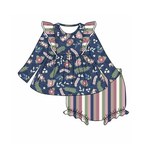 7.5 custom each style moq 5eta 4-6week baby girls clothes floral navy blue long sleeve briefs sets