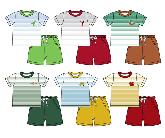 12.5 custom each style moq 5eta 4-6week Sibling Sister baby boys short sleeve shorts fish sets 1 and easter sets 2 match design