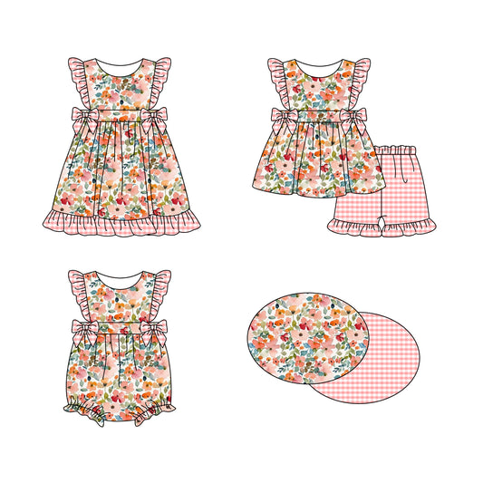 11.18 custom each style moq 5eta 4-6week Sibling Sister floral baby girl short sleeve shorts sets and dress and rompers match family design