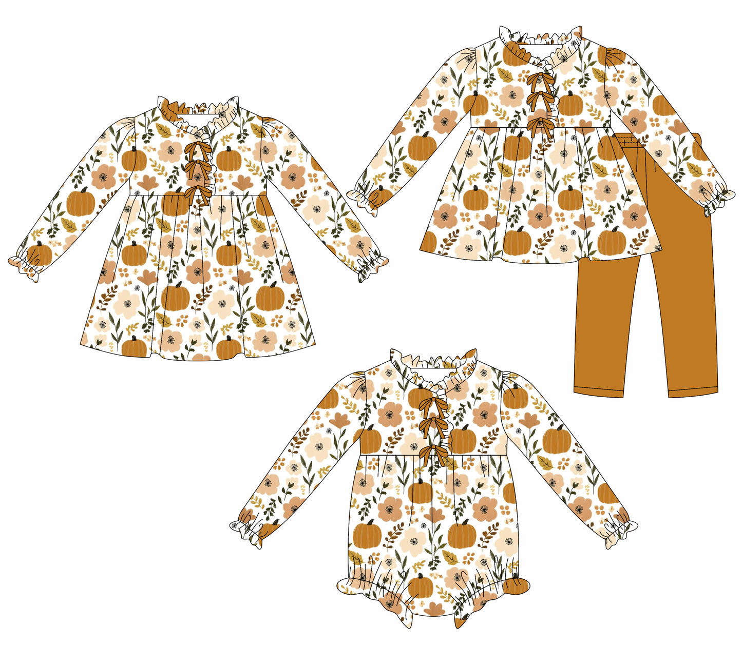 25.7.28 custom each style moq 5eta 4-6week Sibling Sisters pumpkin baby girl long sleeve pants sets and dress and rompers match family design