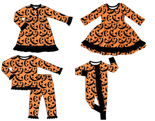 25.8.13 custom each style moq 5 eta 4-6week Sibling Sisters halloween baby girl long sleeve pants sets and romper and dress 1 and dress 2 match family design