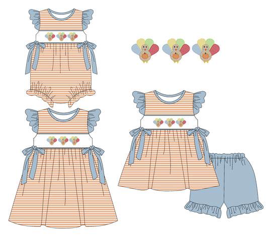 25.5.23 custom each style moq 5eta 4-6week Sibling Sisters turkey baby girl short sleeve shorts sets and dress and rompers match family design