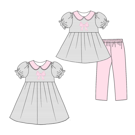 25.10.16 custom each style moq 5 eta 6-8week Sibling Sisters bow baby girl short sleeve pants sets and dress match family design