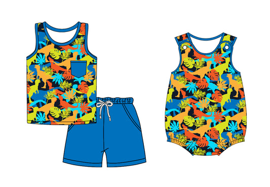 4.11 custom each style moq 5eta 4-6week Sibling Sisters dinosuar baby boy short sleeve shorts sets and rompers match family design