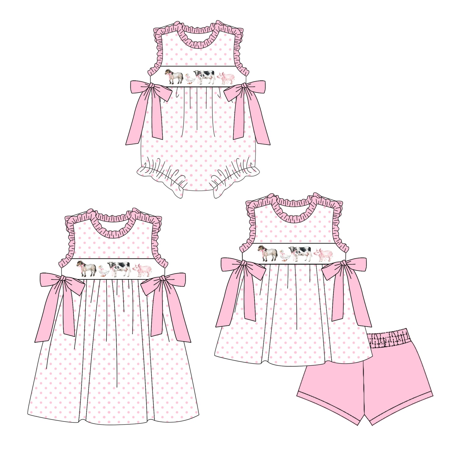 4.10 custom each style moq 5eta 4-6week Sibling Sisters animal baby girl short sleeve shorts sets and dress and rompers match family design