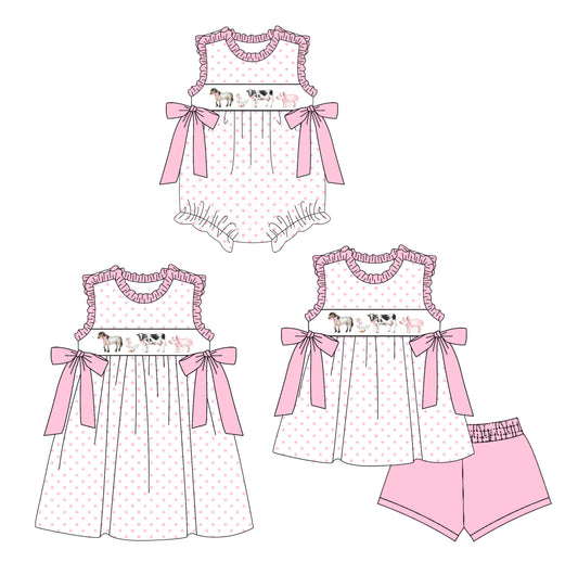 4.10 custom each style moq 5eta 4-6week Sibling Sisters animal baby girl short sleeve shorts sets and dress and rompers match family design