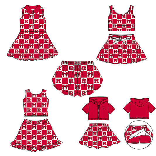 Custom moq 3 or 5 mix size milk silk summer teams baby girl clothes bow red sleeveless skirts sets 3 and dresss and shorts-26.1.23