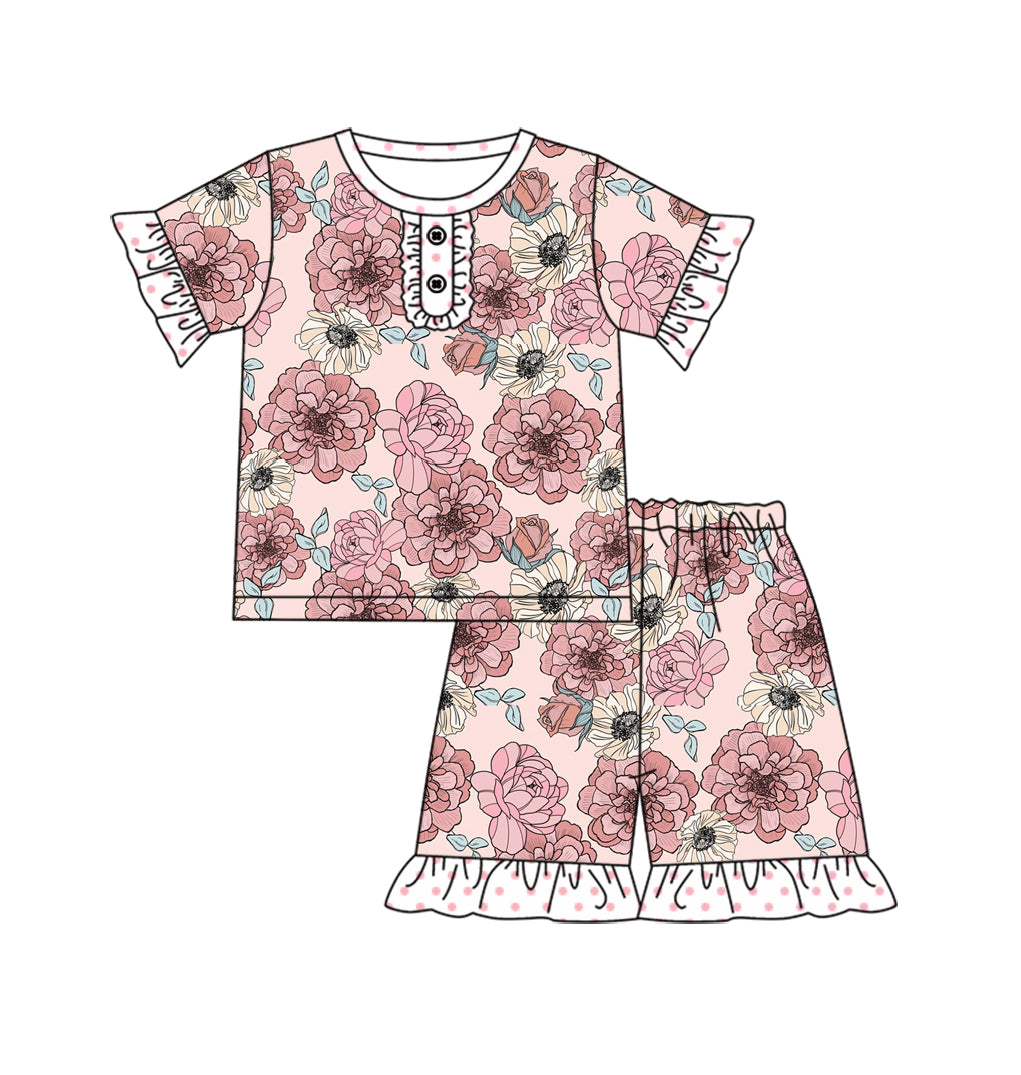 11.3 custom each style moq 5eta 4-6week Sibling Sister floral baby girl short sleeve shorts sets 1 and sets 2 match design