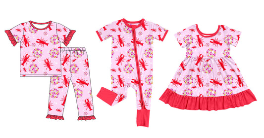 25.11.10 custom each style moq 5 eta 6-8week Sibling Sisters lobster baby girl short sleeve pants sets and dress and rompers match family design
