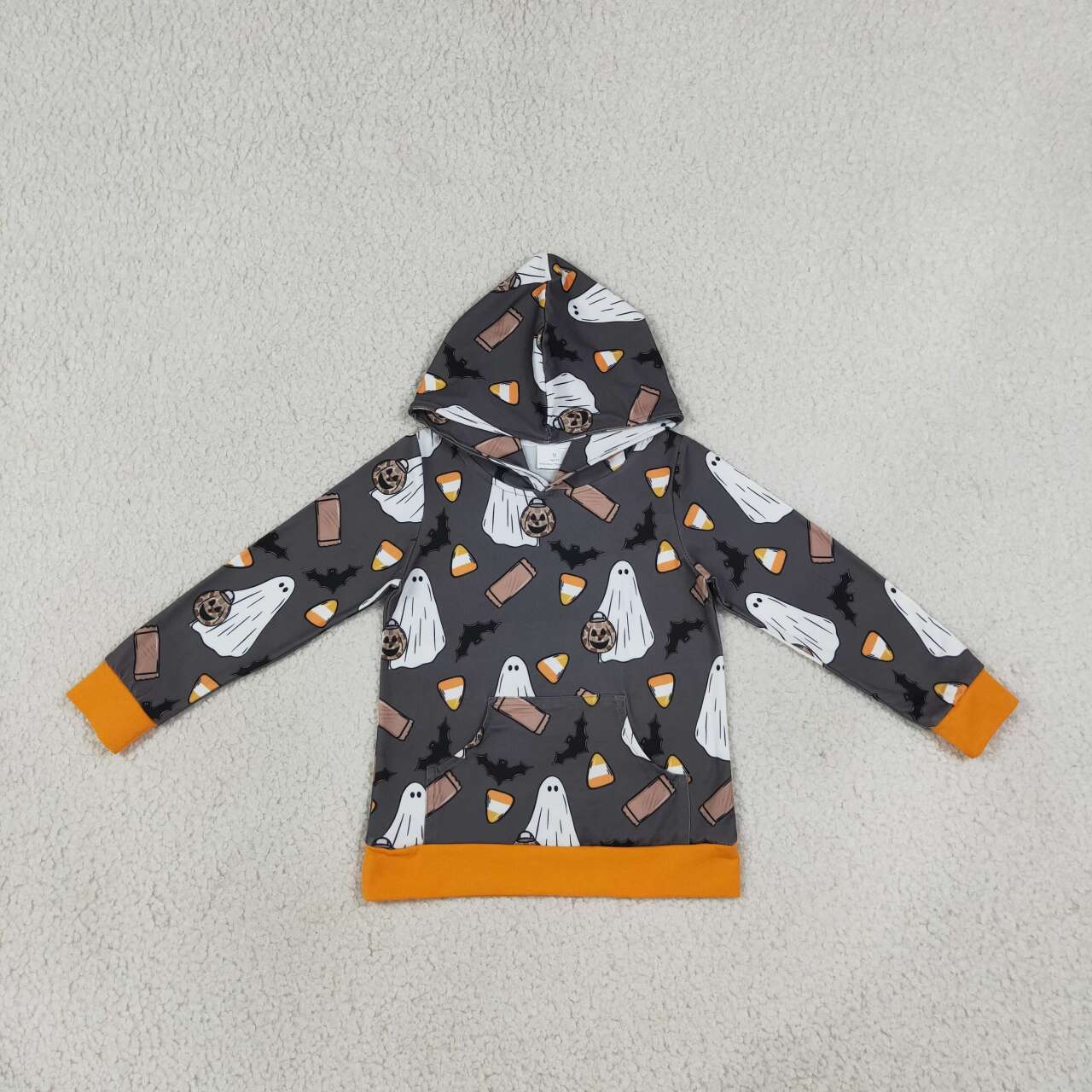 NEW RTS NO MOQ milk silk BT1898 Baby Boys Ghost Pumpkins Bats Halloween Pocket Hoodies Top