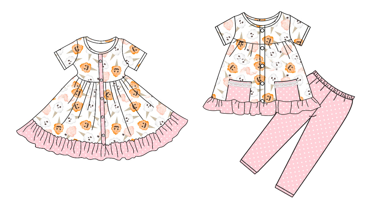 25.5.7 custom each style moq 5eta 4-6week Sibling Sister pumpkin baby girl pants sets and dress match family design