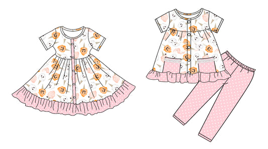 25.5.7 custom each style moq 5eta 4-6week Sibling Sister pumpkin baby girl pants sets and dress match family design