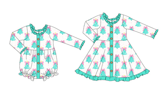 25.6.5 custom each style moq 5eta 4-6week Sibling Sisters Christmas bow baby girl long sleeve dress and rompers match family design