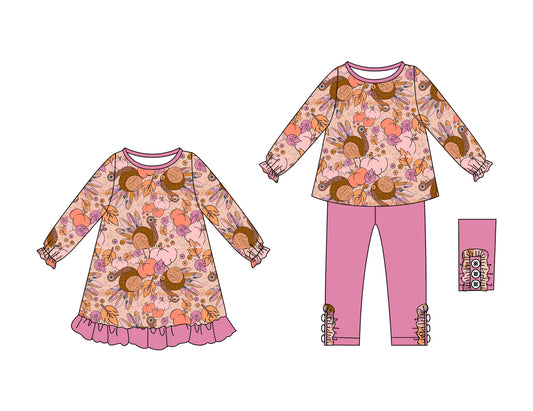 25.6.24 custom each style moq 5eta 4-6week Sibling Sisters turkey pumpkin baby girl long sleeve pants sets and dress match family design