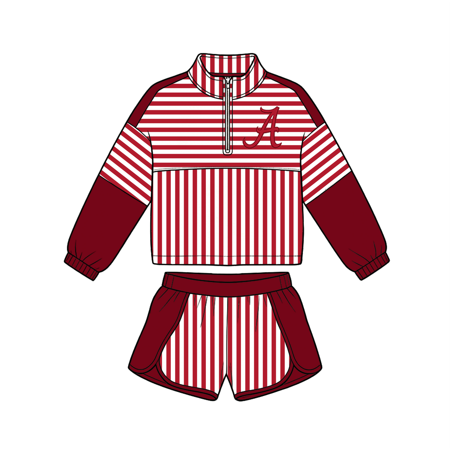 custom moq 5 mix size MSD072506 Baby Girls Stripe Print Zip Pullover Matching Shorts Two Piece Yoga Active Clothes Set
