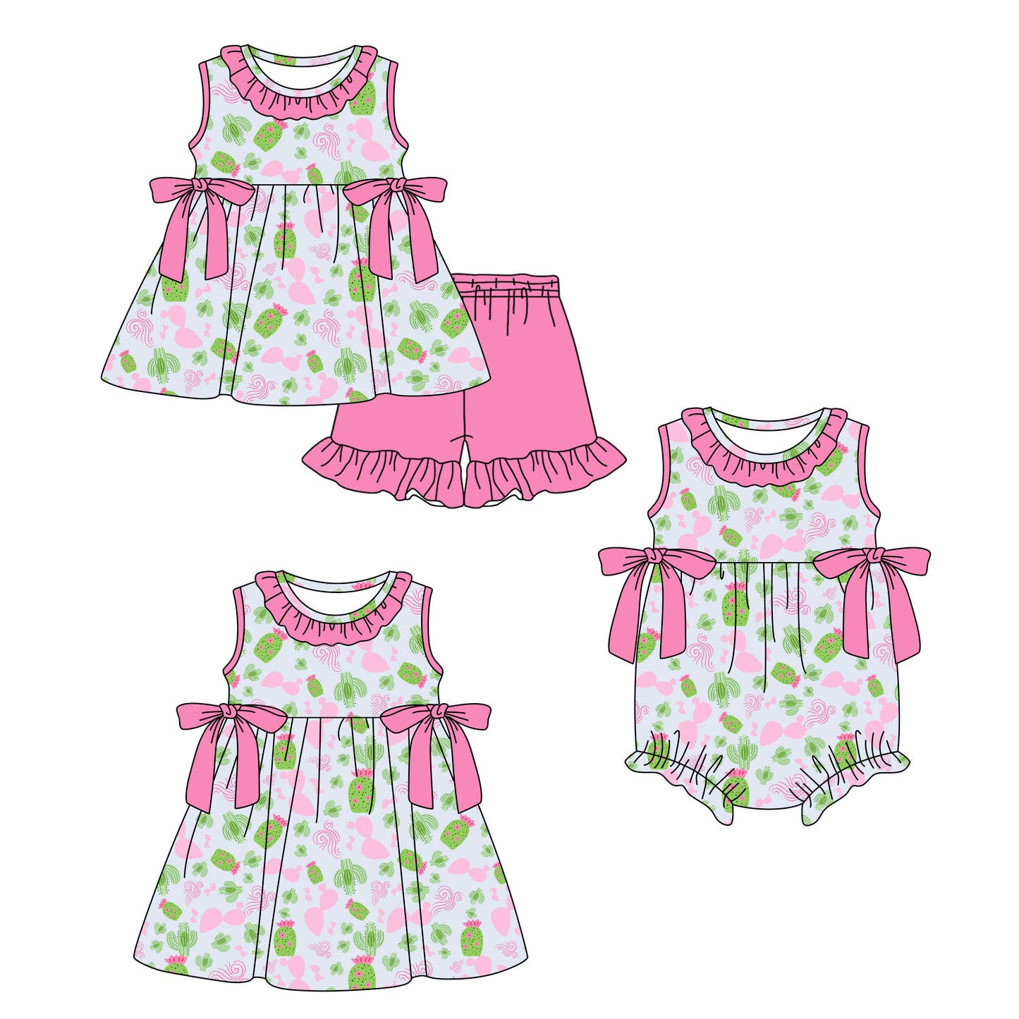 3.2 Custom moq 5 mix size Sibling Baby Girl's Sleeveless Top And Pink Shorts Set Cute Romper Dress for Summer
