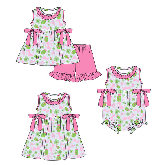 3.2 Custom moq 5 mix size Sibling Baby Girl's Sleeveless Top And Pink Shorts Set Cute Romper Dress for Summer