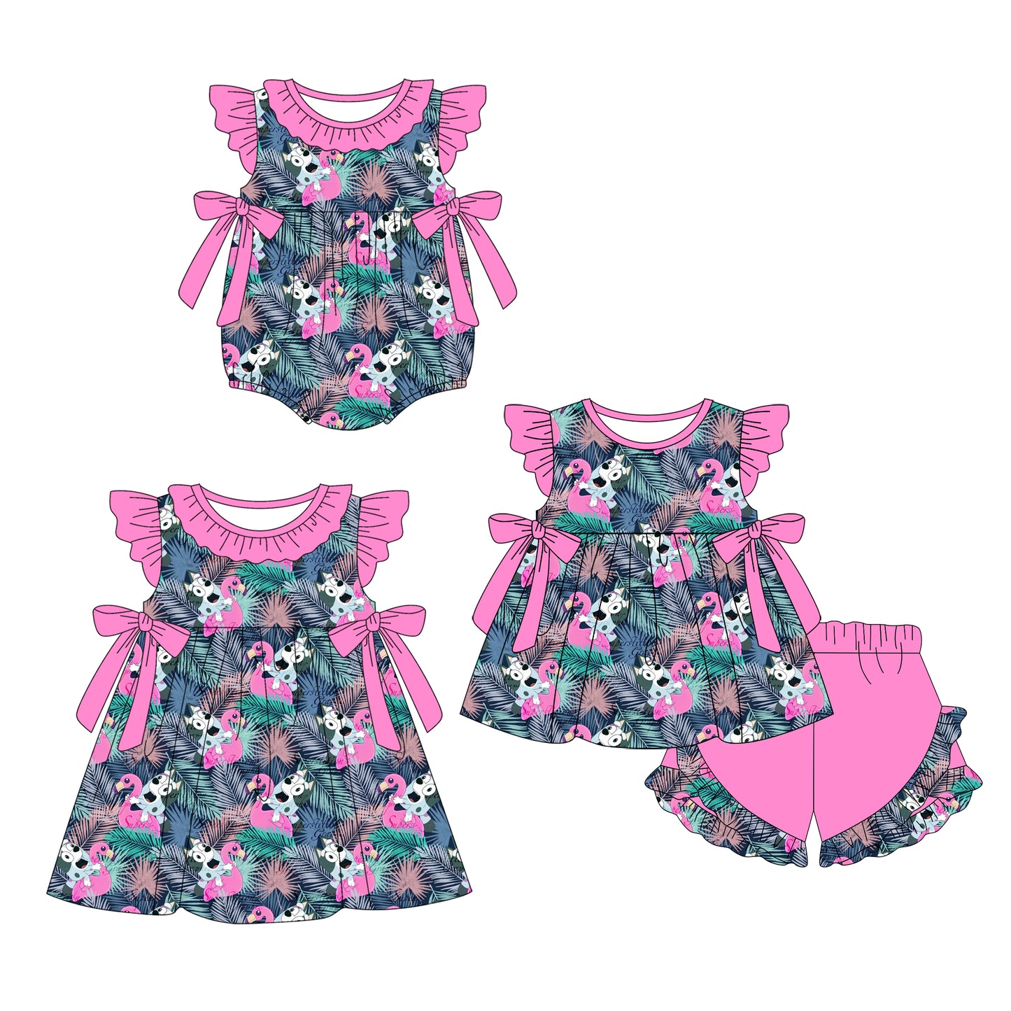 2.15 custom each style moq 5eta 4-6week Sibling Sisters baby girl short sleeve shorts sets and dress and rompers match family design