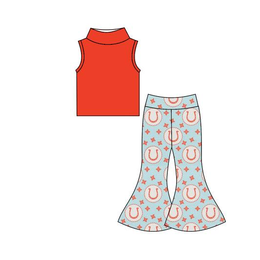 10.19 custom each style moq 5eta 4-6week baby girls clothes orange and red sleeveless pants sets