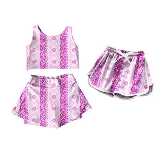 4.14 custom each style moq 5eta 4-6week Sibling Sister purple baby girls clothes Short sleeve yoga dress and shorts match family design