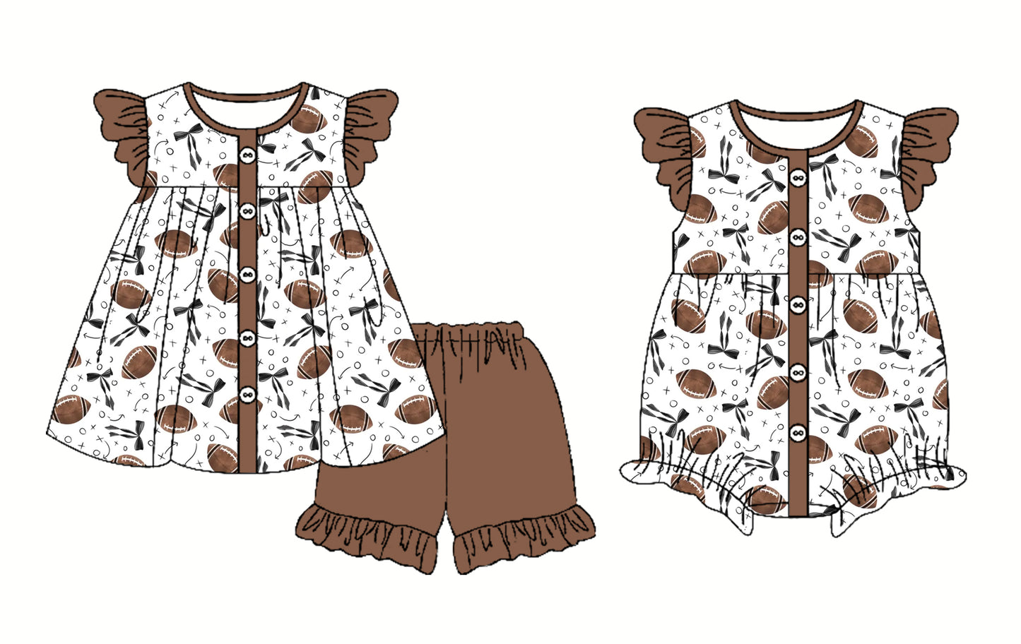 2.25 custom each style moq 5eta 4-6week Sibling Sister rugby bow baby girl short sleeve shorts sets and romper match design