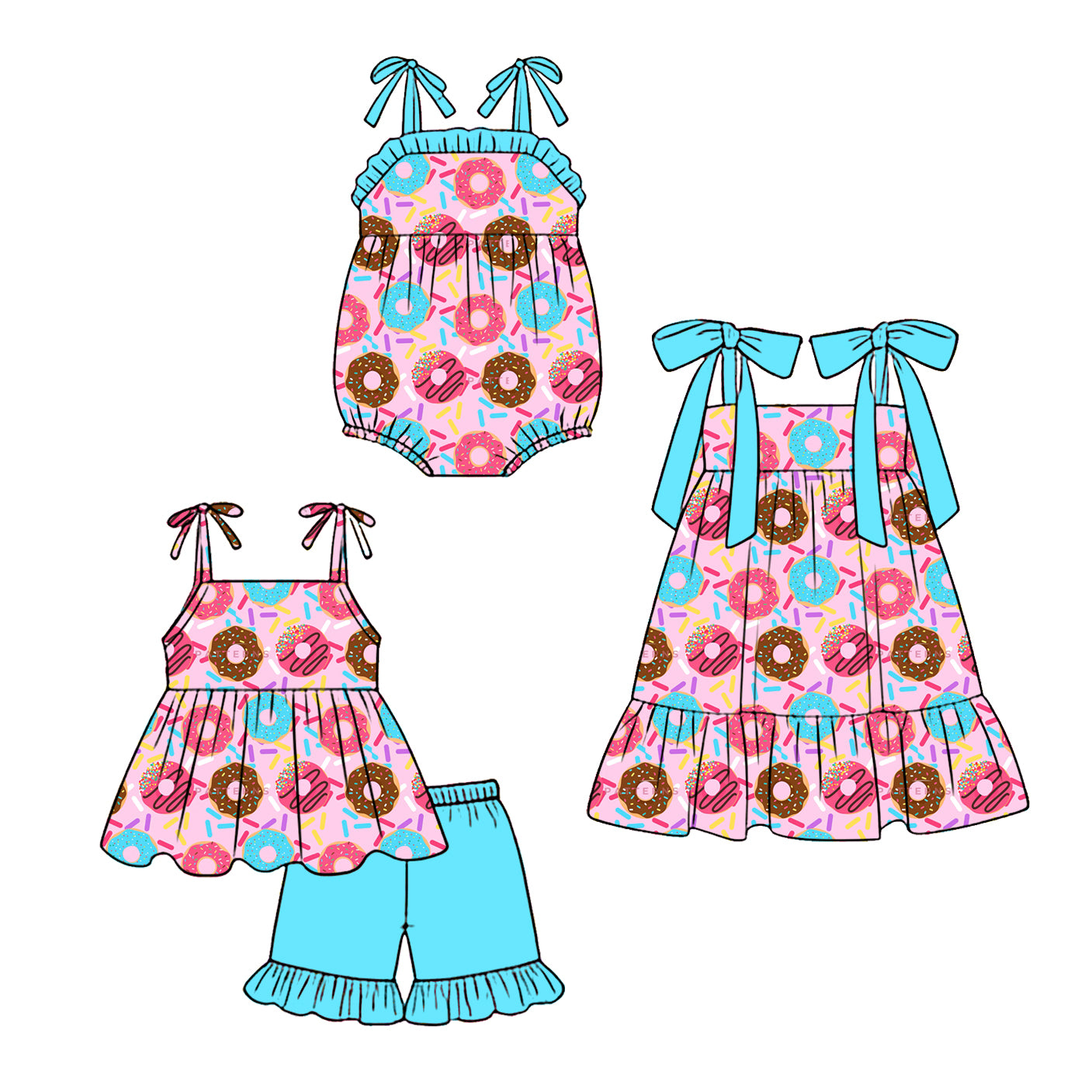 3.30 Custom moq 5 mix size Sibling Baby Girl's  Strap Top And Blue Short Set Cute Romper Dress for Summer
