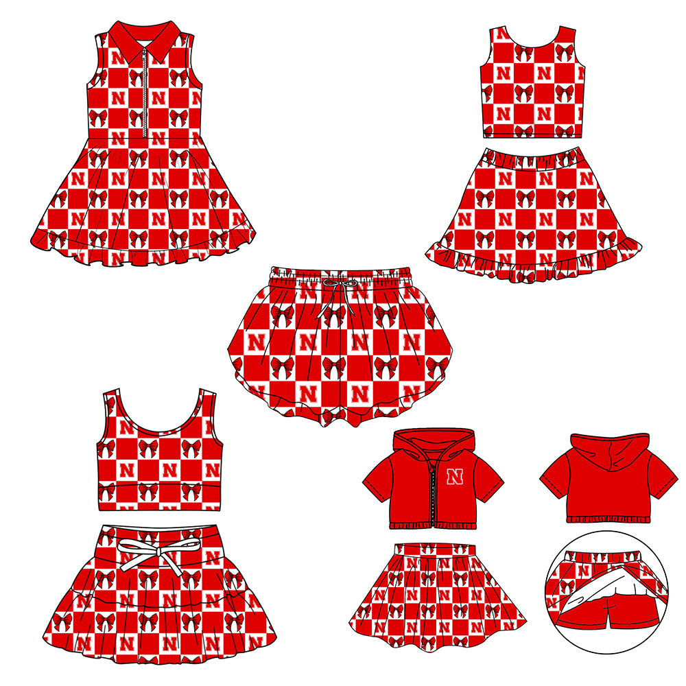 Custom moq 3 or 5 mix size milk silk summer teams baby girl clothes red sleeveless skirts sets 3 and dresss and shorts-26.1.22