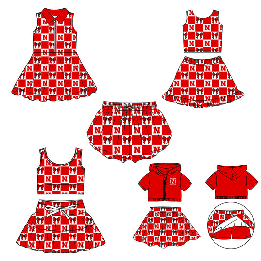 Custom moq 3 or 5 mix size milk silk summer teams baby girl clothes red sleeveless skirts sets 3 and dresss and shorts-26.1.22