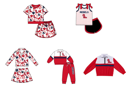 Custom moq 5 mix size summer teams Girls Polka Dot Top Shorts Set Red Bows Top Skirt Short Set Zipper Pullover Pants Set