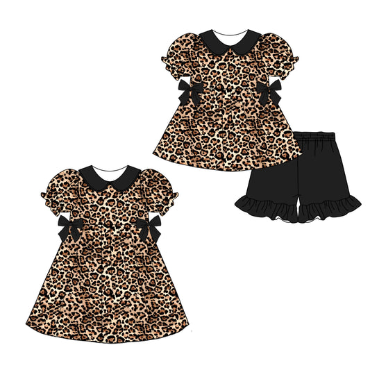 12.26 custom each style moq 5eta 4-6week Sibling Sister leopard baby girl short sleeve shorts sets and dresses match design