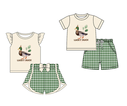 12.13 custom each style moq 5eta 4-6week Sibling Sister duck baby girl short sleeve shorts fish sets 1 and easter sets 2 match design
