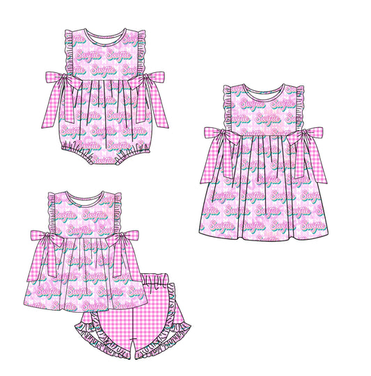 12.6 custom each style moq 5eta 4-6week Sibling Sister swifitie baby girl short sleeve shorts sets and dress and rompers match family design