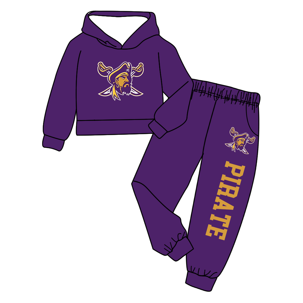 custom moq 5 mix size MSD072206 Baby Kids Letter Print Long Sleeve Hooded Top Matching Trousers Two Piece Team Clothes Set