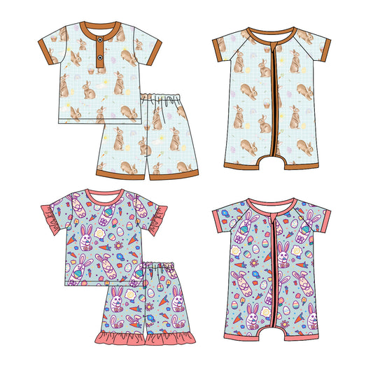 25.12.27 custom each style moq 5 eta 6-8week Sibling Sister bunny baby short sleeve shorts sets 2 and romper 2 match design