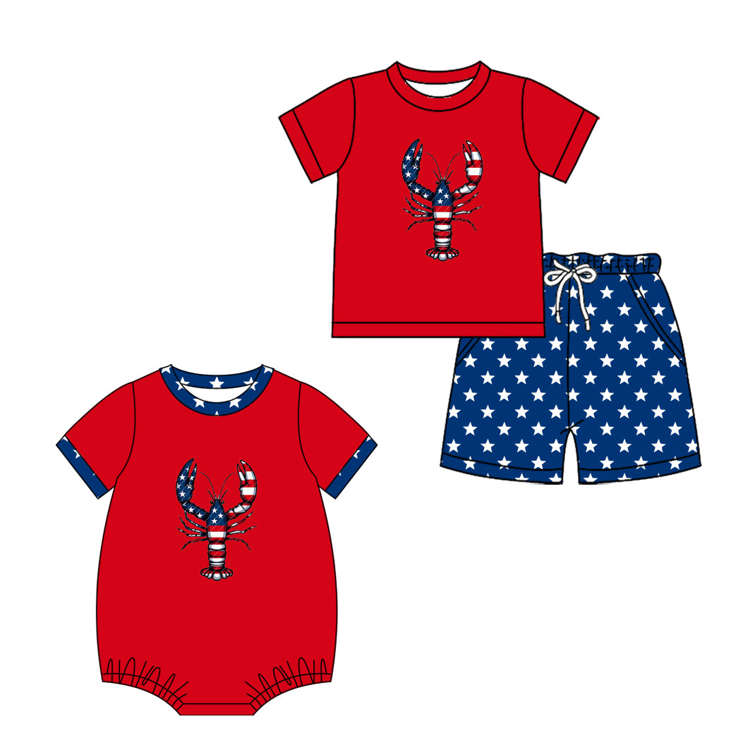 3.19 Custom moq 5 mix size Sibling Baby Boys 4th of July Red Romper Short-Sleeved Top And Shorts Set Summer Outfit