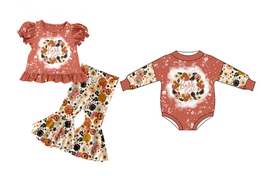 25.5.9 custom each style moq 5eta 4-6week Sibling Siste floral baby girl short sleeve pants sets and rompers match family design