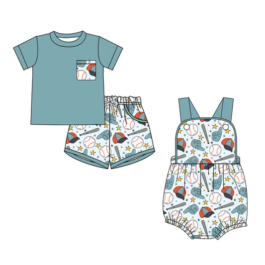 Custom moq 5 mix size Light Gray-Green Baby Boys Romper Set Short-Sleeved Top And Shorts Outfit for Infants