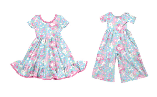 25.9.19 custom each style moq 8 eta 6-8week Sibling Sisters floral baby girl long sleeve dress and jumpsuit match family design