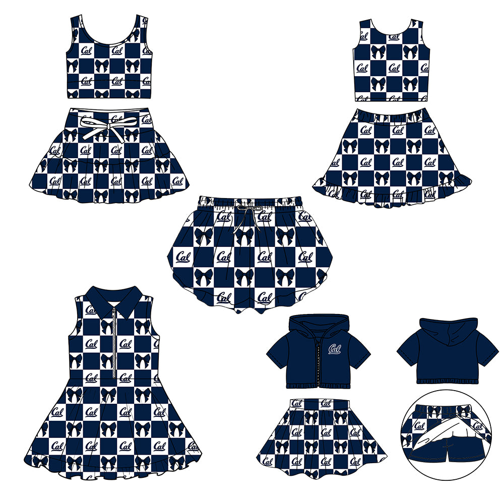 Custom moq 5 mix size Milk Silk Summer Girls' Set Letter Bow Print Plaid Sleeveless Skirt 3-Piece Set Includes Dress and Shorts-26.1.27