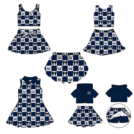 Custom moq 5 mix size Milk Silk Summer Girls' Set Letter Bow Print Plaid Sleeveless Skirt 3-Piece Set Includes Dress and Shorts-26.1.27