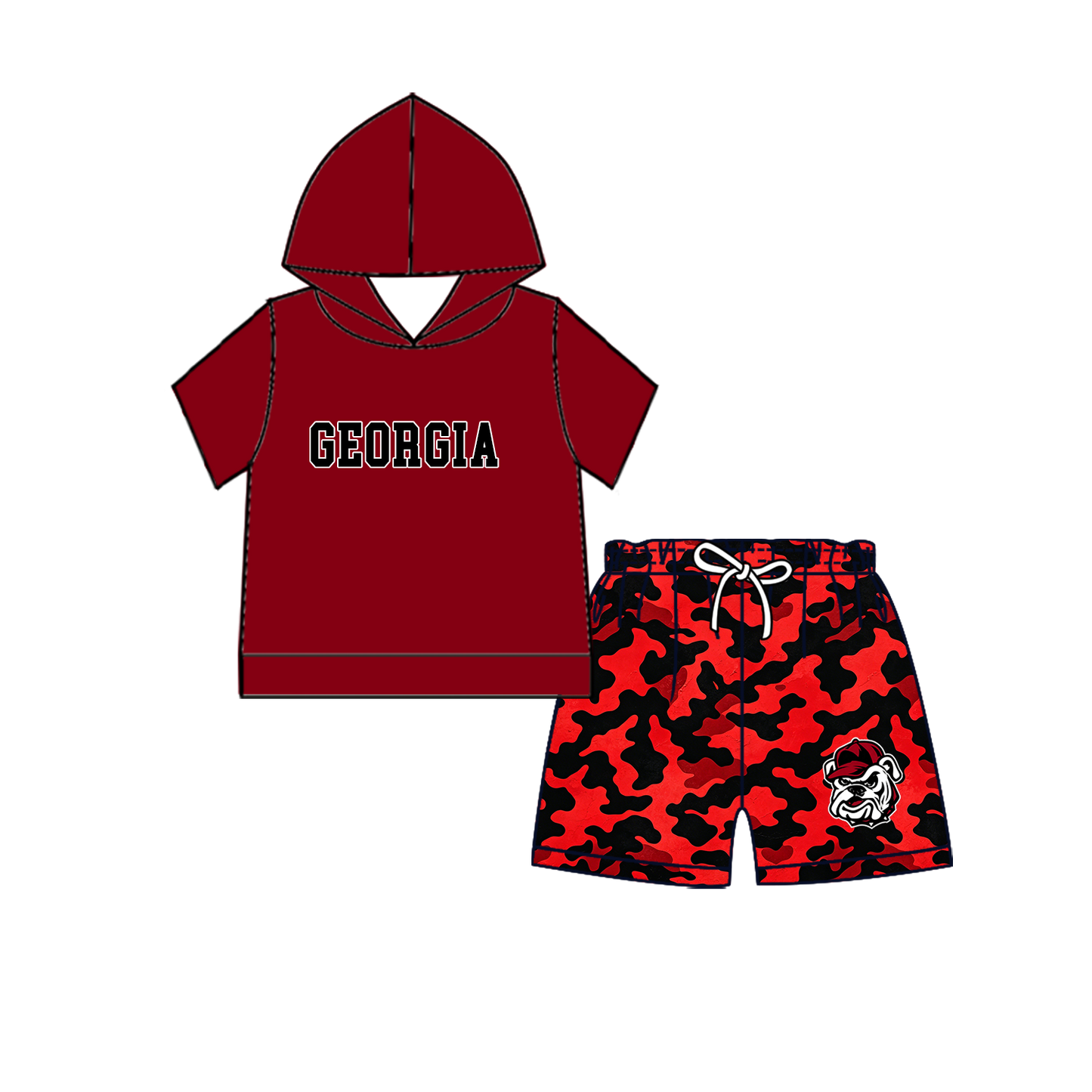custom moq 5 mix size MSD070906 Baby Kids Short Sleeve Hooded Top And Camo Elastic Waist Shorts Clothes Set