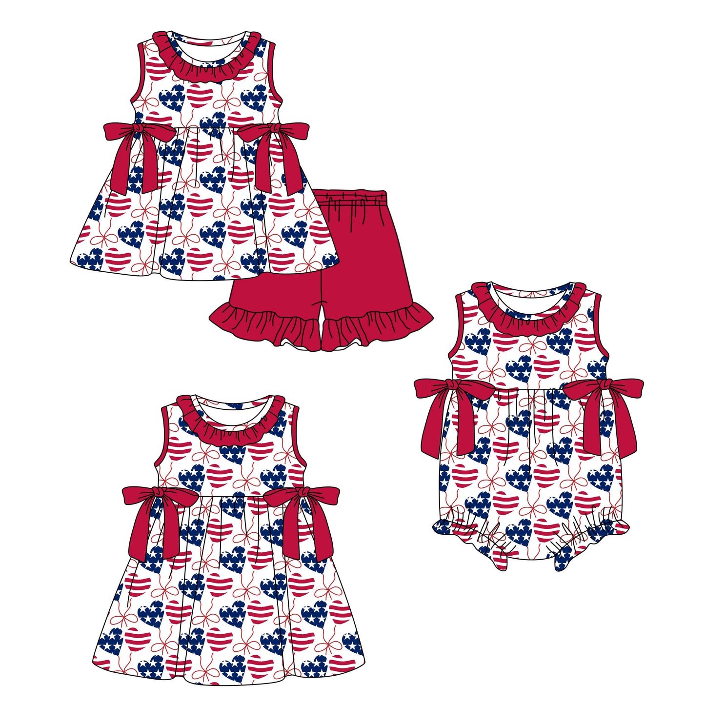 26.1.23 custom each style moq 5 eta 6-8week Sibling Sister bow baby short sleeve shorts sets and romper and dress match design