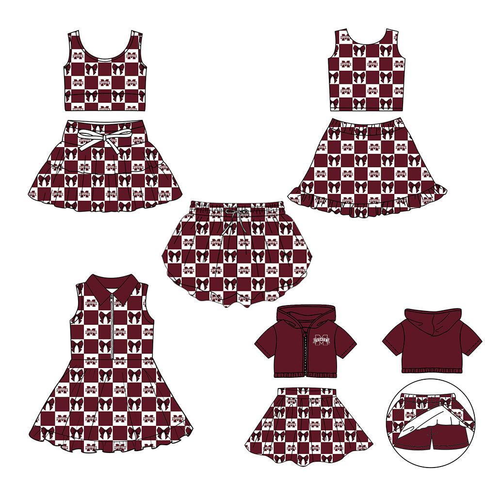 Custom moq 3 or 5 mix size milk silk summer teams baby girl clothes brick red sleeveless skirts sets 3 and dresss and shorts-26.1.19