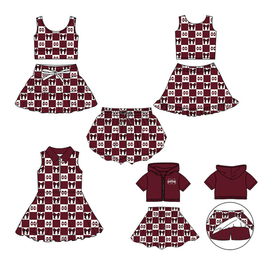 Custom moq 3 or 5 mix size milk silk summer teams baby girl clothes brick red sleeveless skirts sets 3 and dresss and shorts-26.1.19
