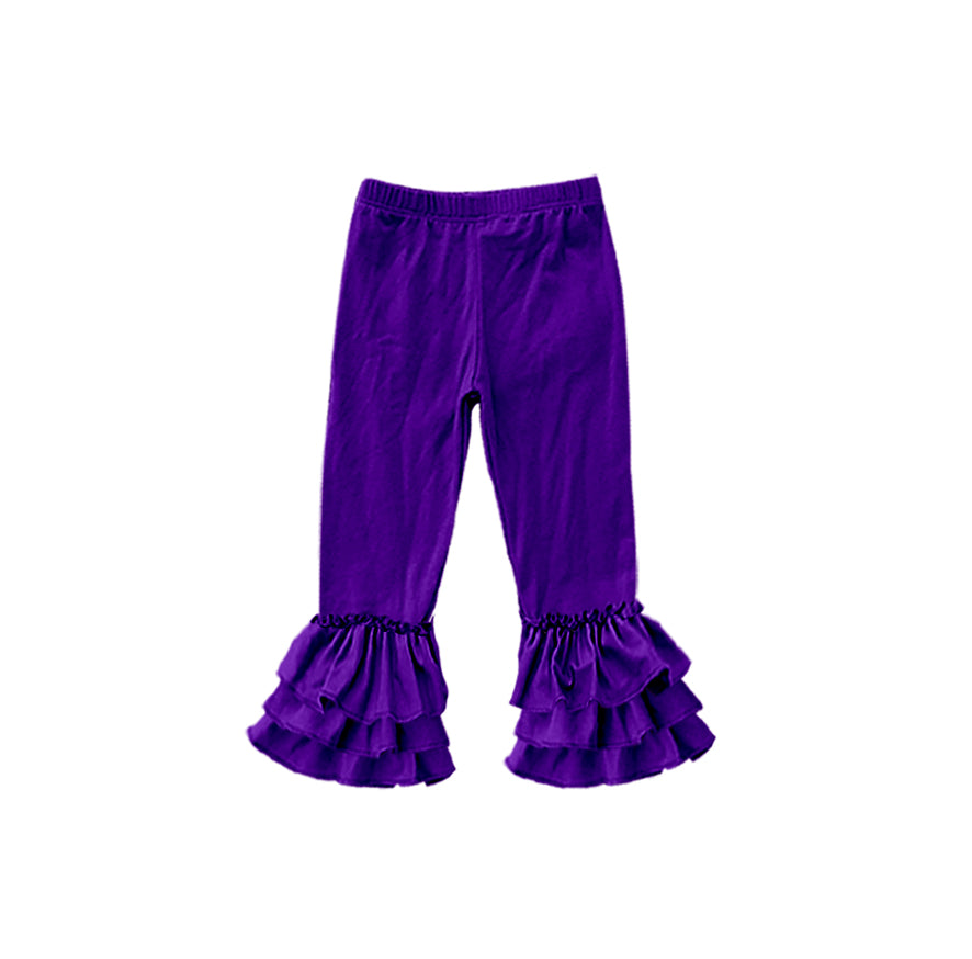 custom moq 5 girls icing cotton pants Deep Purple three-tiered ruffled trousers