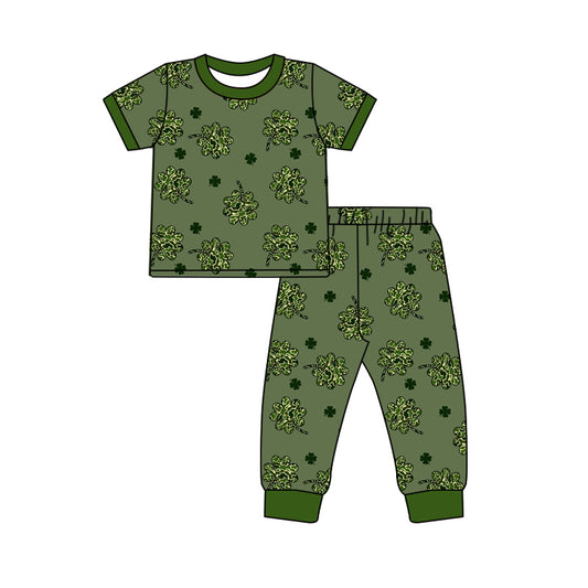 10.16 custom each style moq 5eta 4-6week Sibling Sister lucky green baby boys short sleeve sets and rompers match design
