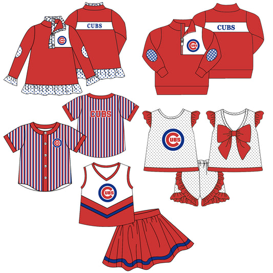 Custom moq 5 mix size milk silk summer teams Girls Red Long Sleeve Top Matching Short Sleeve Striped Polka Dot Bow Set Boys Tops