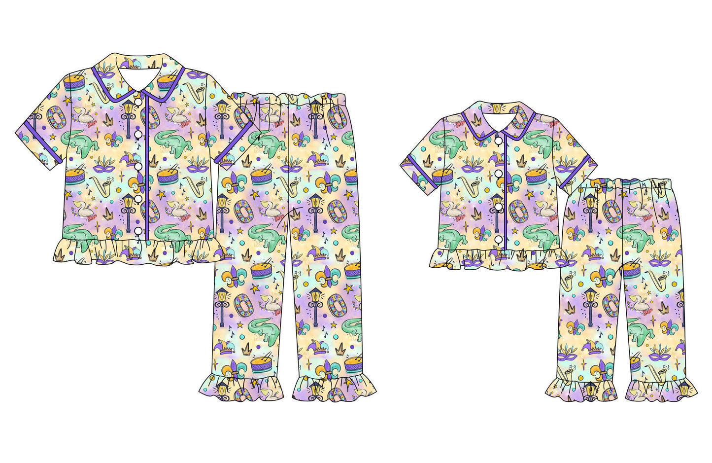 25.9.18 custom each style moq 5eta 4-6week Sibling Sister mardi gras bow baby short sleeve pants sets and adult sets match design