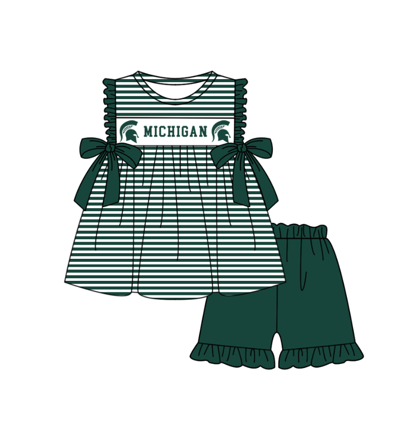 Custom moq 5 mix size milk silk summer teams baby girl boys clothes green short sleeve shorts sets 2 and brief sets and dress and rompers 2 series